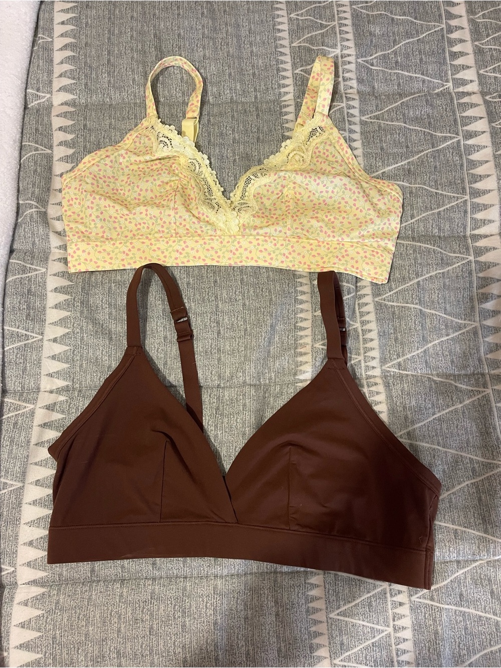No Boundaries Yellow Floral Lace Bralette & Brown Wireless Bralette Set